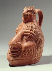 Vase in Form eines Doppelkopfes, ca. 400 n. Chr. (Keramik)